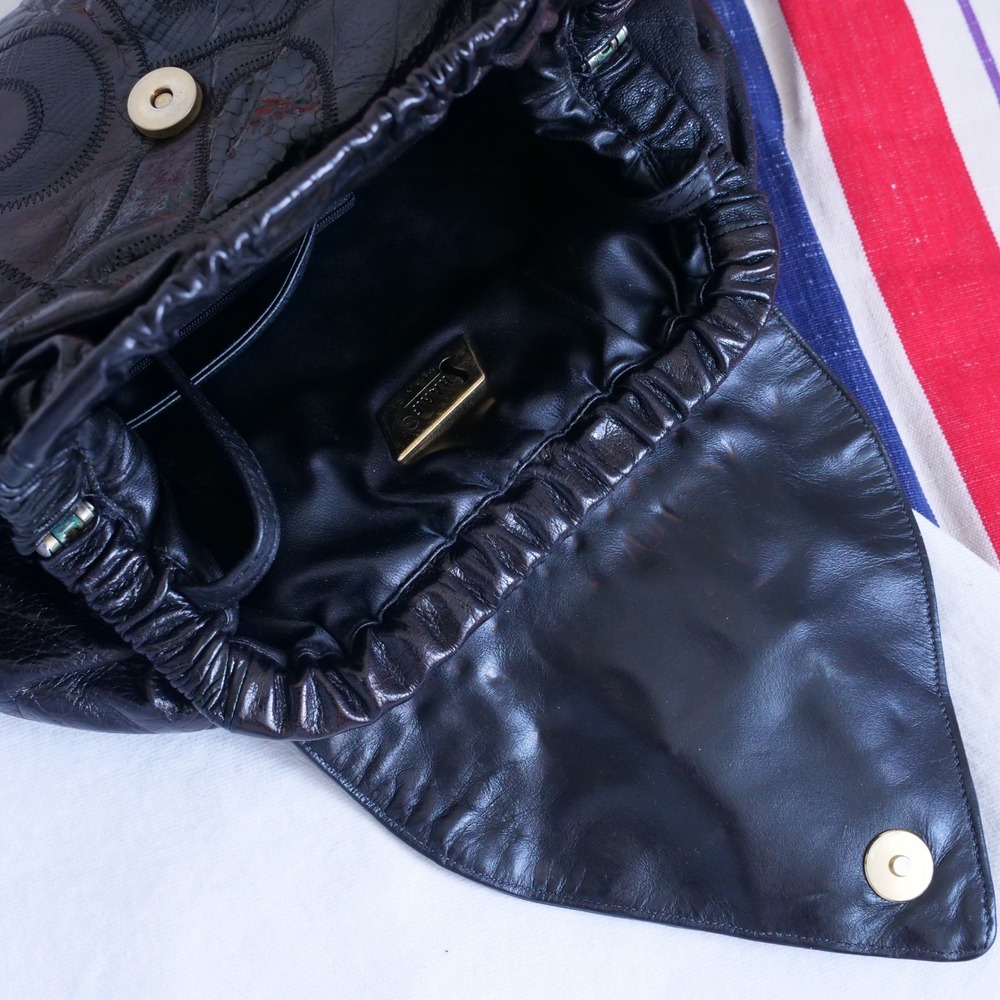Vintage 80s Sharif black leather patchwork clutch/crossbody bag - Picture 4 of 8